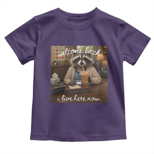 Funny School Therapist Raccoon Drinking Iced Coffee Toddler T Shirt TS14 Purple Print Your Wear