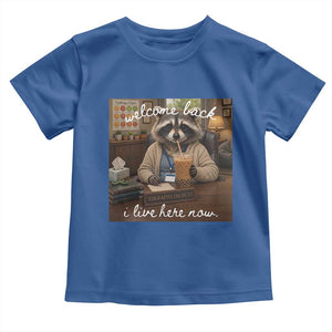 Funny School Therapist Raccoon Drinking Iced Coffee Toddler T Shirt TS14 Royal Blue Print Your Wear