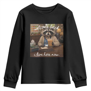 Funny School Therapist Raccoon Drinking Iced Coffee Youth Sweatshirt TS14 Black Print Your Wear