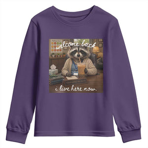 Funny School Therapist Raccoon Drinking Iced Coffee Youth Sweatshirt TS14 Purple Print Your Wear