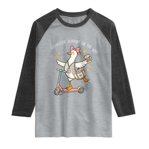 Counselor Support On The Way Raglan Shirt Silly Goose School Counselor TS14 Heather Gray Heather Charcoal Print Your Wear