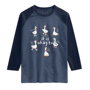 Silly Goose It is Okay to Mental Health Raglan Shirt Counselor Special Education TS14 Heather Denim Navy Print Your Wear