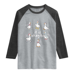 Silly Goose It is Okay to Mental Health Raglan Shirt Counselor Special Education TS14 Heather Gray Heather Charcoal Print Your Wear