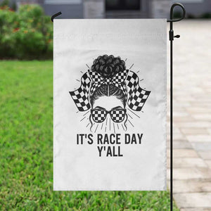Racing Car Checkered Flag Garden Flag Messy Bun Woman Race Day TS14 Print Your Wear