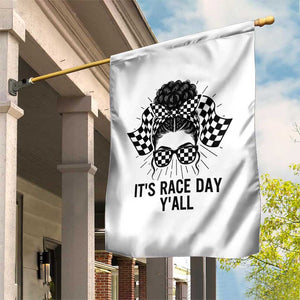 Racing Car Checkered Flag Garden Flag Messy Bun Woman Race Day TS14 Print Your Wear