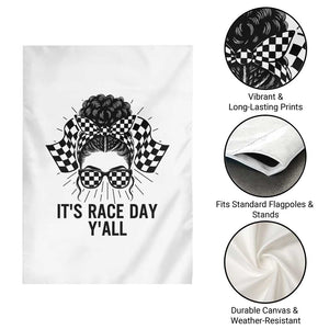Racing Car Checkered Flag Garden Flag Messy Bun Woman Race Day TS14 Print Your Wear