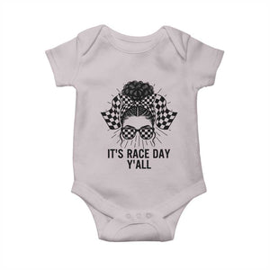 Racing Car Checkered Flag Baby Onesie Messy Bun Woman Race Day TS14 Ice Gray Print Your Wear