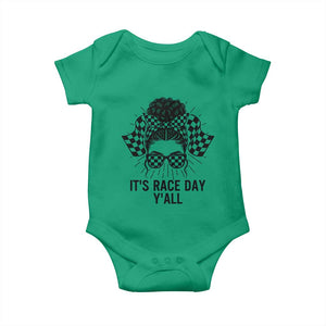 Racing Car Checkered Flag Baby Onesie Messy Bun Woman Race Day TS14 Irish Green Print Your Wear