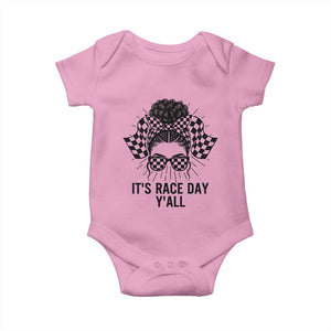 Racing Car Checkered Flag Baby Onesie Messy Bun Woman Race Day TS14 Light Pink Print Your Wear