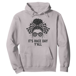Racing Car Checkered Flag Hoodie Messy Bun Woman Race Day TS14 Ice Gray Print Your Wear