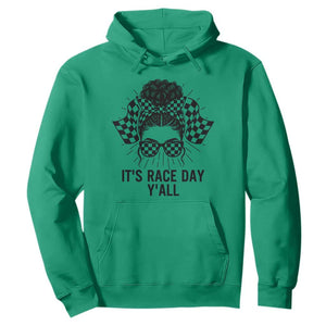 Racing Car Checkered Flag Hoodie Messy Bun Woman Race Day TS14 Irish Green Print Your Wear