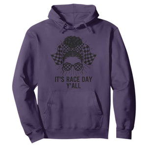 Racing Car Checkered Flag Hoodie Messy Bun Woman Race Day TS14 Purple Print Your Wear