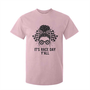 Racing Car Checkered Flag T Shirt For Kid Messy Bun Woman Race Day TS14 Light Pink Print Your Wear