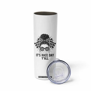 Racing Car Checkered Flag Skinny Tumbler Messy Bun Woman Race Day TS14 Print Your Wear