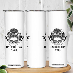 Racing Car Checkered Flag Skinny Tumbler Messy Bun Woman Race Day TS14 Print Your Wear