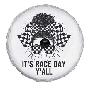 Racing Car Checkered Flag Spare Tire Cover Messy Bun Woman Race Day TS14 Print Your Wear
