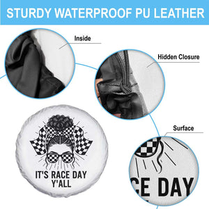 Racing Car Checkered Flag Spare Tire Cover Messy Bun Woman Race Day TS14 Print Your Wear