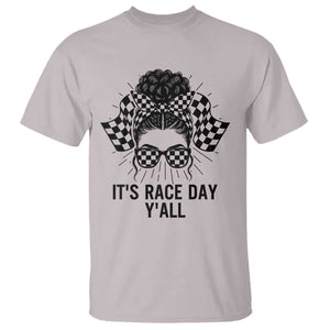 Racing Car Checkered Flag T Shirt Messy Bun Woman Race Day TS14 Ice Gray Print Your Wear