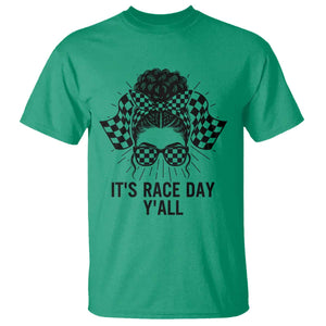 Racing Car Checkered Flag T Shirt Messy Bun Woman Race Day TS14 Irish Green Print Your Wear