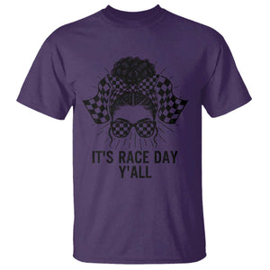 Racing Car Checkered Flag T Shirt Messy Bun Woman Race Day TS14 Purple Print Your Wear