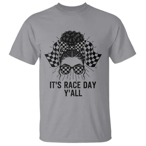Racing Car Checkered Flag T Shirt Messy Bun Woman Race Day TS14 Sport Gray Print Your Wear