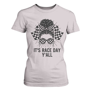 Racing Car Checkered Flag T Shirt For Women Messy Bun Woman Race Day TS14 Ice Gray Print Your Wear