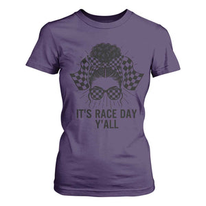 Racing Car Checkered Flag T Shirt For Women Messy Bun Woman Race Day TS14 Purple Print Your Wear