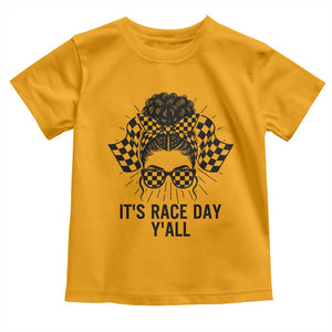 Racing Car Checkered Flag Toddler T Shirt Messy Bun Woman Race Day TS14 Gold Print Your Wear