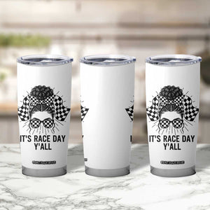 Racing Car Checkered Flag Tumbler Cup Messy Bun Woman Race Day TS14 Print Your Wear