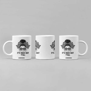 Racing Car Checkered Flag Coffee Mug Messy Bun Woman Race Day TS14 Print Your Wear