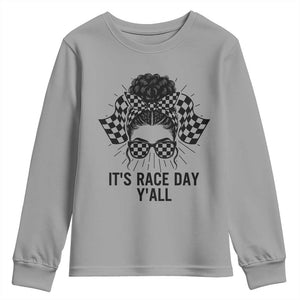 Racing Car Checkered Flag Youth Sweatshirt Messy Bun Woman Race Day TS14 Sport Gray Print Your Wear
