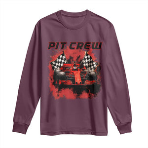 Racing Car Checkered Flag Long Sleeve Shirt Pit Crew Race Car TS14 Maroon Print Your Wear