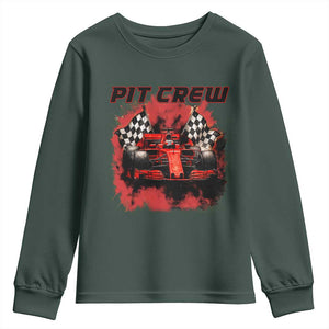 Racing Car Checkered Flag Youth Sweatshirt Pit Crew Race Car TS14 Dark Forest Green Print Your Wear