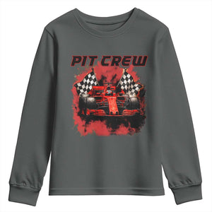 Racing Car Checkered Flag Youth Sweatshirt Pit Crew Race Car TS14 Dark Heather Print Your Wear