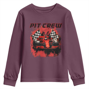 Racing Car Checkered Flag Youth Sweatshirt Pit Crew Race Car TS14 Maroon Print Your Wear