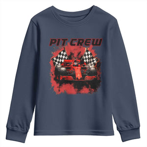 Racing Car Checkered Flag Youth Sweatshirt Pit Crew Race Car TS14 Navy Print Your Wear