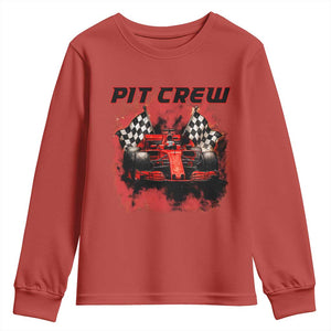 Racing Car Checkered Flag Youth Sweatshirt Pit Crew Race Car TS14 Red Print Your Wear
