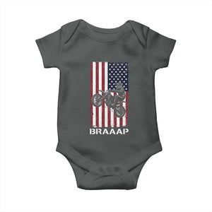 Dirt Bike Baby Onesie Braaap American Flag Motocross TS14 Dark Heather Print Your Wear