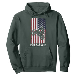 Dirt Bike Hoodie Braaap American Flag Motocross TS14 Dark Forest Green Print Your Wear