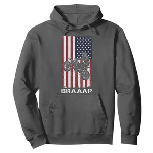 Dirt Bike Hoodie Braaap American Flag Motocross TS14 Dark Heather Print Your Wear