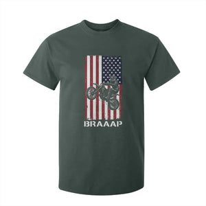 Dirt Bike T Shirt For Kid Braaap American Flag Motocross TS14 Dark Forest Green Print Your Wear