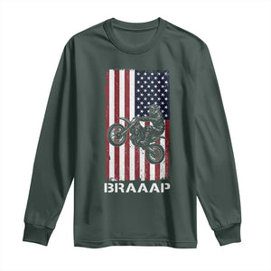Dirt Bike Long Sleeve Shirt Braaap American Flag Motocross TS14 Dark Forest Green Print Your Wear