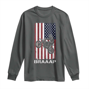 Dirt Bike Long Sleeve Shirt Braaap American Flag Motocross TS14 Dark Heather Print Your Wear