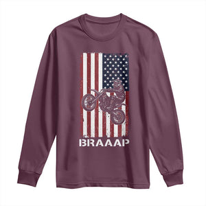Dirt Bike Long Sleeve Shirt Braaap American Flag Motocross TS14 Maroon Print Your Wear