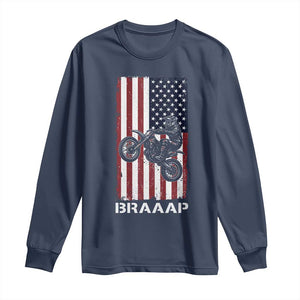 Dirt Bike Long Sleeve Shirt Braaap American Flag Motocross TS14 Navy Print Your Wear