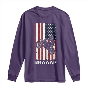 Dirt Bike Long Sleeve Shirt Braaap American Flag Motocross TS14 Purple Print Your Wear