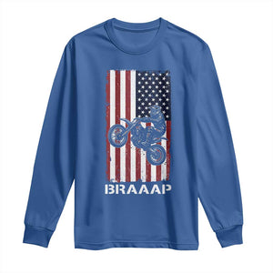 Dirt Bike Long Sleeve Shirt Braaap American Flag Motocross TS14 Royal Blue Print Your Wear