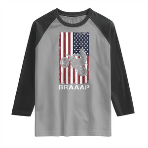 Dirt Bike Raglan Shirt Braaap American Flag Motocross TS14 Sport Gray Black Print Your Wear