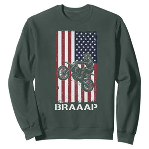 Dirt Bike Sweatshirt Braaap American Flag Motocross TS14 Dark Forest Green Print Your Wear