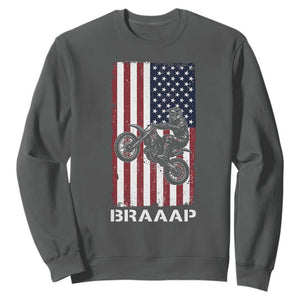 Dirt Bike Sweatshirt Braaap American Flag Motocross TS14 Dark Heather Print Your Wear